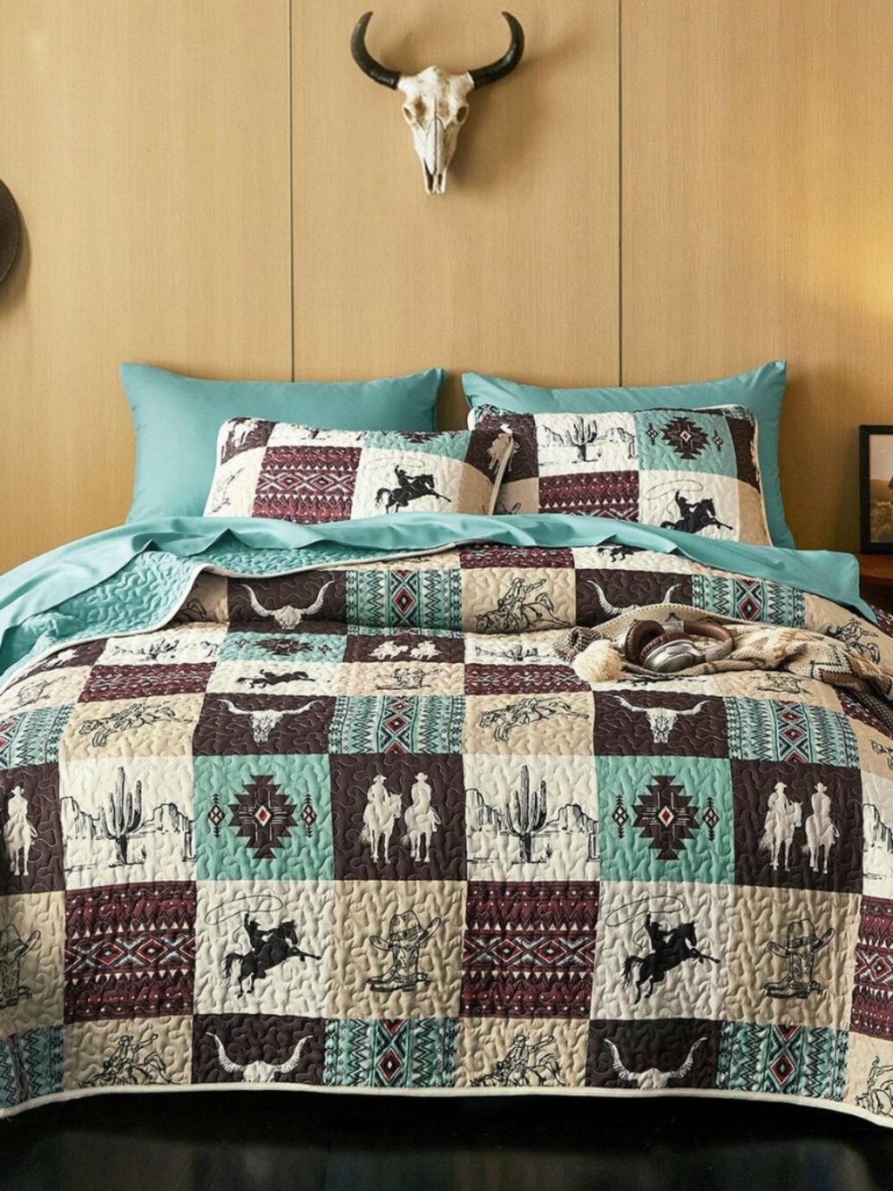 Western Quilt Set, Southwestern Aztec Country Horse Cowboy Rustic Ranch Pattern